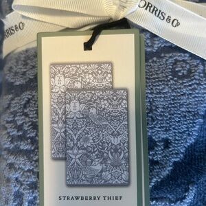 Morris & Co.  Strawberry Thief, Blue Bath Towel Set. 2 hand and 2 bath towels .